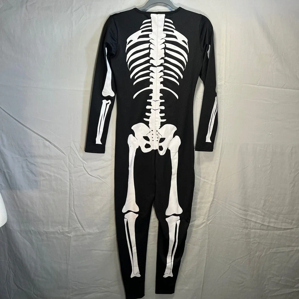 TipsyElves Skeleton Jumpsuit Black White Long‎ Sleeve Zipper Front Youth Medium